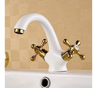 LMRJHAZ Kitchen taps White Plating Brass Gold Double Hands hot and Cold Luxury Elegant Bathroom Faucet Toilet Sink Water
