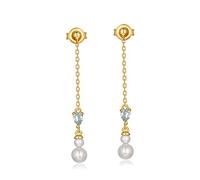LMRJHAZ Light Luxury Natural Sky Blue Topaz Gourd-Shaped Freshwater Pearl Long Earrings Ol Ladies Temperament Earrings