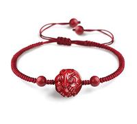 LMRJHAZ Natural Gemstone Bracelet, Lucky Zodiac Peach Blossom Flower Turtle CharmNatural Cinnabar Red Bracelet Braided Red String Rope Amulet Attract Money Prosperity Luck,Ox