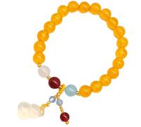 LMRJHAZ Natural Gemstone Bracelet, Natural Gemstone Agate Bracelet Gourd/Lucky Amulet Bracelet for Women Men Reiki Crystal Chakra Meditation Attract Good Luck,Yellow