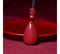 LMRJHAZ Natural Water Drop Red Organic Cinnabar Crystal Necklace Feng Shui Amulet Necklace Lucky Charm Pendant Necklace Natural Talisman Stone Water Drop for Women Men Long Necklace Red Buddhist