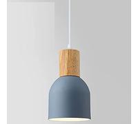 LMRJHAZ Nordic Style Chaner Macaron E27 Base Retro Industrial Lamp Color Industrial Lighting Wooden Pendant Light Single Head Aluminum Lamp Creative Bar Fixtures, Adjustable Hanging Wire (Grey)