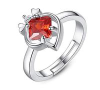 LMRJHAZ Open Rings For Women,Vintage Adjustable Ring Silver Heart Red Zircon Romantic Jewelry Gift For Girl Women Couple Engagement Wedding Eternity Ring Xmas Gift