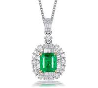 LMRJHAZ Pendant Necklace White Gold, Emerald Necklaces for Women with 1.1Carat VVS2 Very Good Cut Emerald Gemstone 18K Luxurious Ladies Necklace Gift