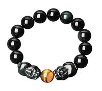 LMRJHAZ Pi Xiu Bracelet Rainbow Obsidian Double Piyao Feng Shui Wealth Bracelet Money Bag Pi Xie Charms Talisman Evil Eye Jewelry Tiger Eye Auspicious Crystal Bracelet Windfall Money Luck,12mm