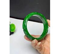 LMRJHAZ Real Jade Natural Handmad Emerald Handcarved Chinese Classical Pattern Bangle (Gem Color : Size 56-58mm)