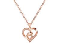 LMRJHAZ Rose Gold Sterling Silver Necklaces for Women, Womens Heart Necklace Double Cubic Zirconia Mother Holding Child Rolo Pendant Necklace