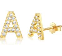 LMRJHAZ S925 Hypoallergenic Flatback Stud Earrings for Women | 14K Gold/White Gold Letter Earrings with Zirconia | Dainty Tragus Jewelry for Everyday, Weddings & Gifts (A-Z)