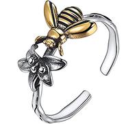 LMRJHAZ S925 Sterling Silver Bee Flower Ring Cute Bee Knuckle Open Adjustable Thumb Rings Jewelry Gifts for Women
