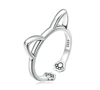 LMRJHAZ S925 sterling silver Cute Animal Cat Ring Adjustable Open Ring
