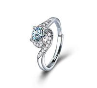 LMRJHAZ S925 Sterling Silver Moissanite Angel Eyes Ring Fashion Four Claws Engagement Wedding Bridal Band Open Adjustable Rings for Women