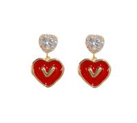 LMRJHAZ Silver Earrings for Women 925 Sterling Silver Red Heart Dangly Earrings, Sparkly Zirconia Drop Earrings, Vintage Silver Stud Drop Earrings, Women Jewelry Gift
