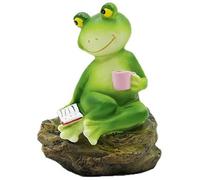 LMRJHAZ Small Animal Sculpture, Garden Frog Reading A Book Sitting on A Stone Desktop Ornaments Indoor And Outdoor Art Statue,Green,11 * 8 * 6cm