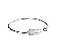 LMRJHAZ Sterling Silver Bangle,Retro Bracelet,s925 Sterling Silver Feather Plain Silver Retro Ethnic Style Simple Design Round Bead Bracelet for Women