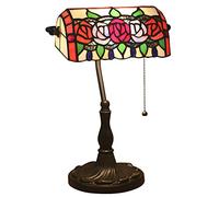 LMRJHAZ Table Lamp Retro Banker Desk Ligth Handmade Rose Stained Glass Lampshade Bedside Light For Warm And Cozy Bedroom Lounge Living Room Needed