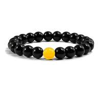 LMRJHAZ Trendy Men Bracelet Natural Stone Bright Black Hematite 8Mm Beaded Bangles Charm Women Yellow Handmade Yoga Prayer Bracelets18Cm