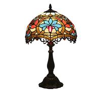 LMRJHAZ Vintage Table Lamp 12 Inch Baroque Stained Glass Desk Handmade Lampshade Cosy Art Deco Night Light Bedroom Reading Needed