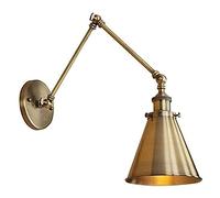 LMRJHAZ Vintage Wall lamp Classic Nostalgic Swing arm Wall Light Brass Finish Adjustable Industrial Wall Sconce Cone Shade Mounted Lighting for Living Room Bedroom Dining Room Kitchen