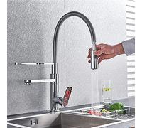 LMRJHAZ Widespread Faucet for bar Farmhouse Commercial, Pull Down Kitchen Chrome Cold hot Water Dual Swivel spout Sink tap, 360 Rotation 3-Ways Single Hole Mixer fauce