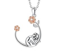 LMRJHAZ Women's Necklace 925 Sterling Silver Rose Pendant Necklace Lady Birthday Gift Zircon Fine Jewelry