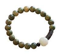 LMRJHAZ Wood Bracelet Aromatic Green Sandalwood Feng Shui Wealth Bracelet Vintage Bodhi Lotus Charm Buddhist Prayer Meditation Ornament Elastic Mala Bracelet for Prosperity Peace