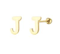 LMRJHAZM 18G Tiny Initial Stud Earrings for Women Girls 925 Sterling Silver 14K Gold Plated Hypoallergenic Cute Small Alphabet Letter Cartilage Tragus 3mm Ball Screw Back Piercing Sensitive Ear