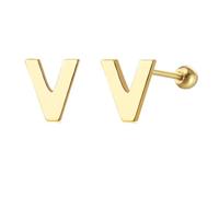 LMRJHAZM 18G Tiny Initial Stud Earrings for Women Girls 925 Sterling Silver 14K Gold Plated Hypoallergenic Cute Small Alphabet Letter Cartilage Tragus 3mm Ball Screw Back Piercing Sensitive Ear