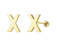 LMRJHAZM 18G Tiny Initial Stud Earrings for Women Girls 925 Sterling Silver 14K Gold Plated Hypoallergenic Cute Small Alphabet Letter Cartilage Tragus 3mm Ball Screw Back Piercing Sensitive Ear