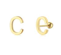 LMRJHAZM 18G Tiny Initial Stud Earrings for Women Girls 925 Sterling Silver 14K Gold Plated Hypoallergenic Cute Small Alphabet Letter Cartilage Tragus 3mm Ball Screw Back Piercing Sensitive Ear