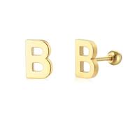 LMRJHAZM 18G Tiny Initial Stud Earrings for Women Girls 925 Sterling Silver 14K Gold Plated Hypoallergenic Cute Small Alphabet Letter Cartilage Tragus 3mm Ball Screw Back Piercing Sensitive Ear