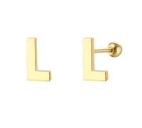 LMRJHAZM 18G Tiny Initial Stud Earrings for Women Girls 925 Sterling Silver 14K Gold Plated Hypoallergenic Cute Small Alphabet Letter Cartilage Tragus 3mm Ball Screw Back Piercing Sensitive Ear