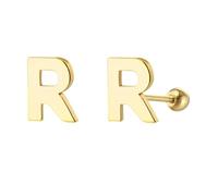 LMRJHAZM 18G Tiny Initial Stud Earrings for Women Girls 925 Sterling Silver 14K Gold Plated Hypoallergenic Cute Small Alphabet Letter Cartilage Tragus 3mm Ball Screw Back Piercing Sensitive Ear