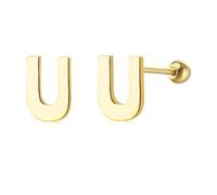 LMRJHAZM 18G Tiny Initial Stud Earrings for Women Girls 925 Sterling Silver 14K Gold Plated Hypoallergenic Cute Small Alphabet Letter Cartilage Tragus 3mm Ball Screw Back Piercing Sensitive Ear