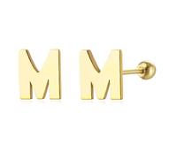 LMRJHAZM 18G Tiny Initial Stud Earrings for Women Girls 925 Sterling Silver 14K Gold Plated Hypoallergenic Cute Small Alphabet Letter Cartilage Tragus 3mm Ball Screw Back Piercing Sensitive Ear
