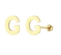 LMRJHAZM 18G Tiny Initial Stud Earrings for Women Girls 925 Sterling Silver 14K Gold Plated Hypoallergenic Cute Small Alphabet Letter Cartilage Tragus 3mm Ball Screw Back Piercing Sensitive Ear