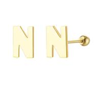 LMRJHAZM 18G Tiny Initial Stud Earrings for Women Girls 925 Sterling Silver 14K Gold Plated Hypoallergenic Cute Small Alphabet Letter Cartilage Tragus 3mm Ball Screw Back Piercing Sensitive Ear