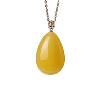 LMRJHAZM 18K Gold Inlaid Natural Beeswax Pendant Retro Simple Temperament Coin Drop-Shaped Ladies Necklace Pendant (Without Chain) (Beeswax 18 * 28mm)