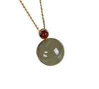 LMRJHAZM 925 Silver Hotan Jade Sapphire South Red Peace Buckle High-Grade Lady Pendant Necklace