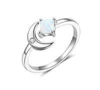LMRJHAZM 925 Sterling Silver Adjustable Open Rings for Women Square White Opal Moon Rings Wedding Jewelry
