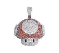 LMRJHAZM 925 Sterling Silver Mushroom Necklace For Women And Men, Mushroom Head Shape Pendant Bling Cubic Zirconia Men's Hip Hop Rock Jewelry Necklace, Mushroom Choker