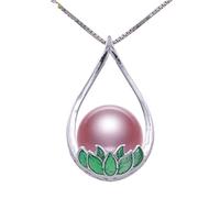 LMRJHAZM Accessorie Enamel Lotus Freshwater Pearl Necklaces Pendant Chinese Ethnic 10-11mm Natural Pearls Jewelry