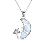 LMRJHAZM Accessories Boho Female Big Moon Star Pendants Necklaces White Blue Fire Opal Necklace Vintage Black Wedding Necklaces For n