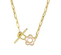 LMRJHAZM Accessories Flower Toggle Necklace For Women, 925 Sterling Silver Charms Flower Toggle Clasp Choker Shell Inlay Toggle Paperclip Chain - Circle, Heart Pendant Necklace