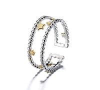 LMRJHAZM Adjustable 925 Silver Ring for Ladies - Charm Creative Little Gold Star Handmade Open Finger Ring,Simple Style Trend Charm Jewelry for Women