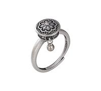 LMRJHAZM Adjustable Chinese Style Ring - S925 Six-Character Mantra With Charm Joint Ring,Lotus Prayer Wheel Ring