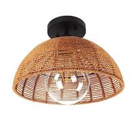 LMRJHAZM American Country Semi-recessed Ceiling Lamp, Pastoral 1-Head Bedroom Close to Ceiling Light Fixtures, Semi-Circle Hand-Woven Chandelier Shade, for E26 Corridor and Living Room Lanterns