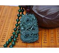 LMRJHAZM Beautiful Handwork Natural Dark Green HeTian Jade Carved Dragon Lucky Amulet Pendant + Free Necklace Certificate Fine Jewelry