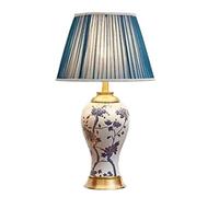LMRJHAZM Bedside Lamp Nightstand Lamp Ceramics Table Lamp Blue And White Porcelain Metal Bedside Nightstand Desk Light For Living Room Bedroom Home Office Table Lamp Table Light (Color : Button