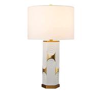 LMRJHAZM Bedside Lamp Nightstand Lamp Nordic Ceramic Table Lamps Electroplated Embossed Bedside Lamp With Fabric Shade For Bedroom Living Room Office Table Lamp Table Light (Color : White, Size :