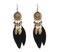 LMRJHAZM Boho Feather Leaf Dangle Earrings for Women Girls Gold Plated Long Ball Bead Leaf Fringe CZ Enamel Dreamcatcher Statement Charms Drop Dangling Fish Hook Stud Lightweight Antique Bohemian